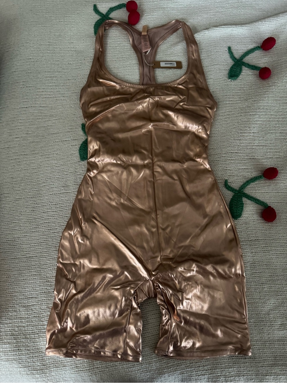 NWT SKIMS Swim Racerback Romper Metallic Rose Gold